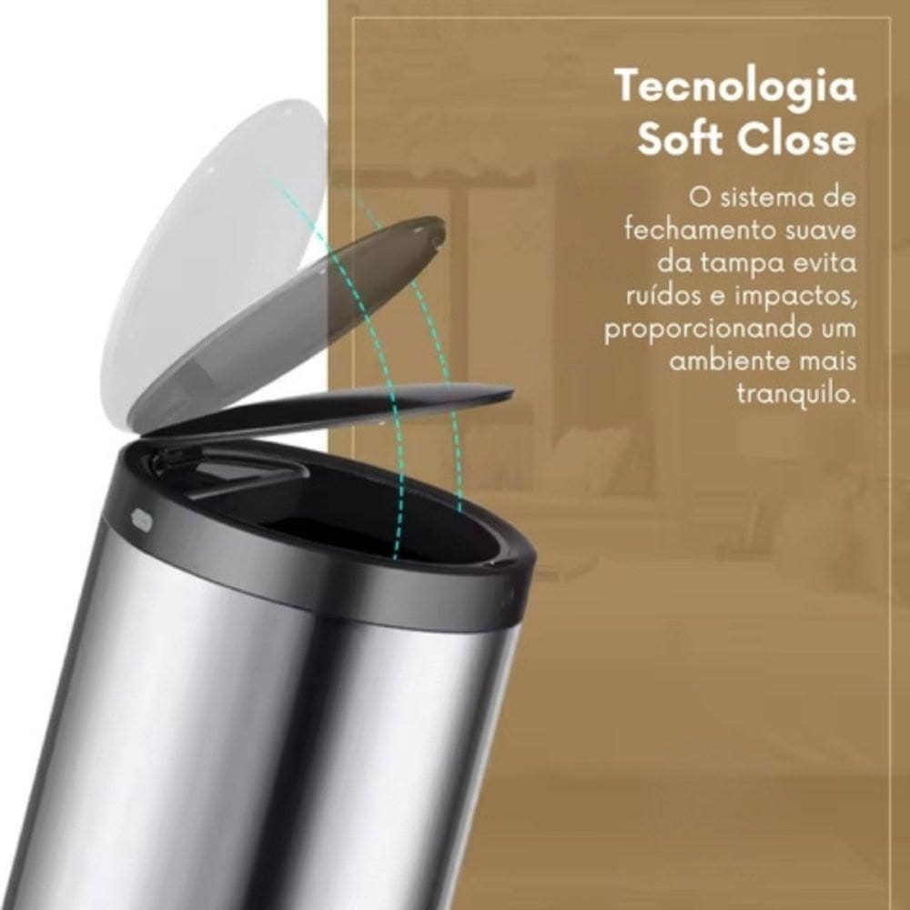 Lixeira Automática Redonda Em Aço Inox 50 Litros Com Sensor