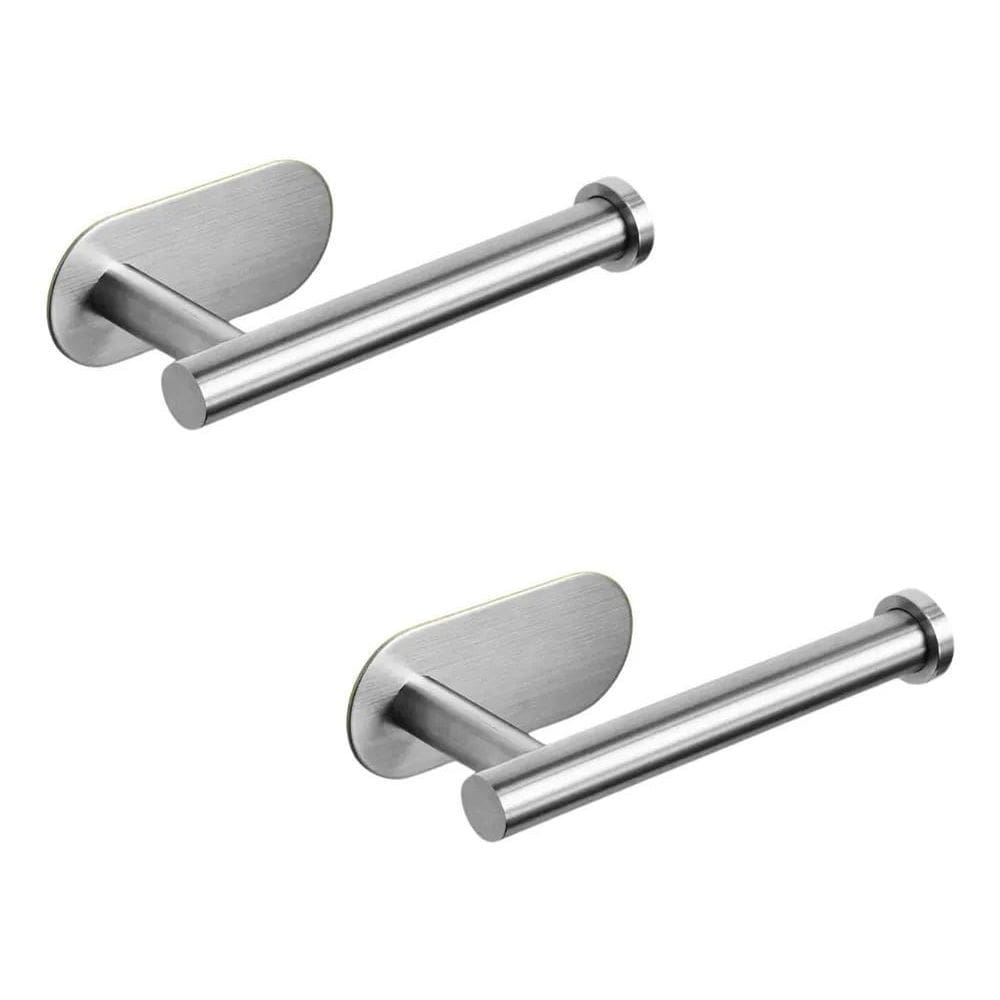 2X Kit2 Porta Papel Higiênico Adesivo Colar Parede Metal Tag