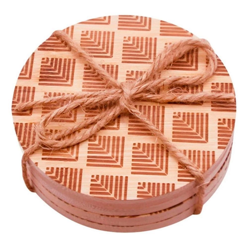 Jogo De 4 Porta Copos Em Bambu D10Xa2,8Cm - Dynasty