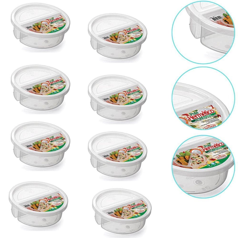 Kit 8 Pote Para Alimentos Redondo Com 2 Divisões 720Ml