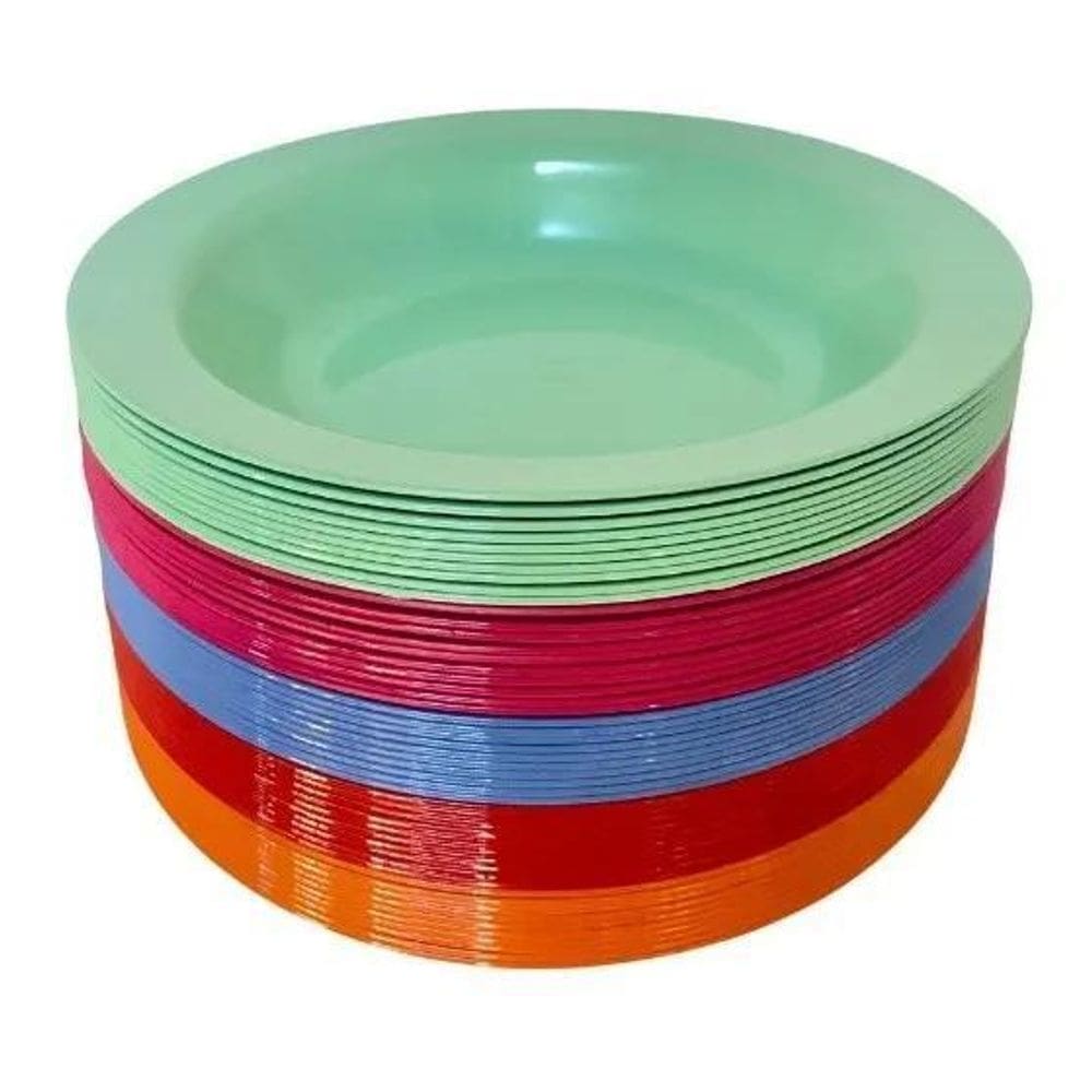 10X Pratos Fundos Redondo Plástico P Refeições - Kit 30 Uni