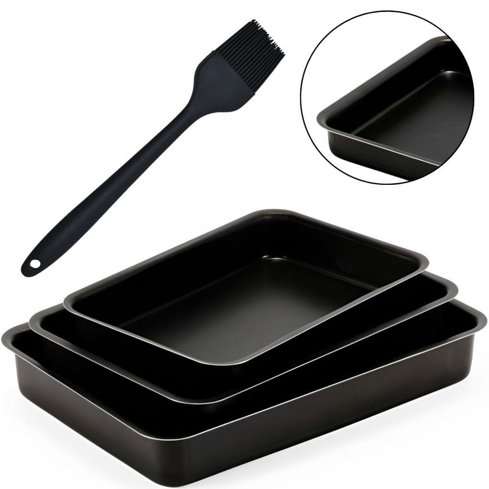 Jogo Assadeira Retangular 03 Peças Antiaderentes + Pincel