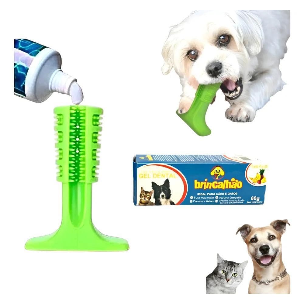 Mordedor Brinquedo Escova De Dente Cachorro + Gel De Cor Ver