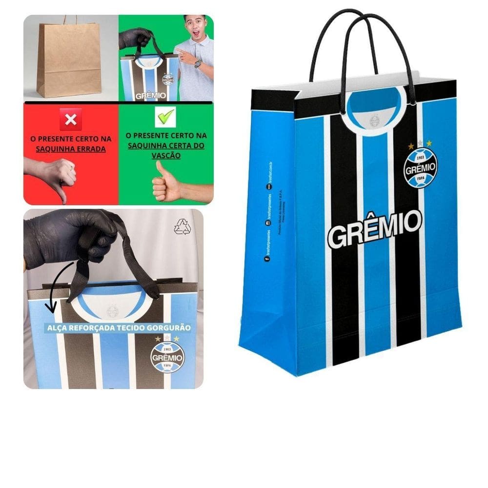 Sacola M Papel Off-Set Alça Gorgurão Time Grêmio Oficial Do