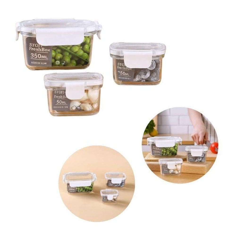 Conjunto Com 03 Potes Hermético Retangular 50Ml/150Ml/350Ml