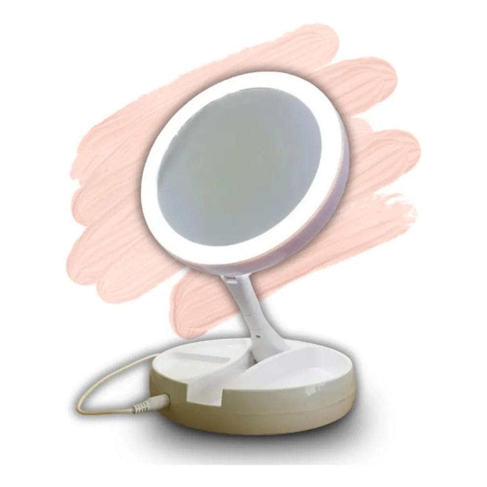 2X Espelho De Maquiagem Luz Led Dobrável De Mesa Aumento 10X