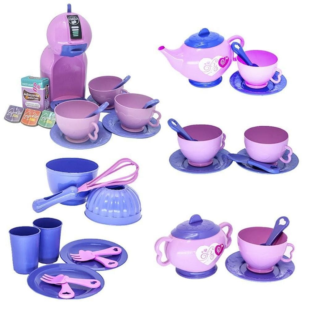 Kit Cafeteria Brinquedo Menina Forma Copo Infantil Rosa 39Pç
