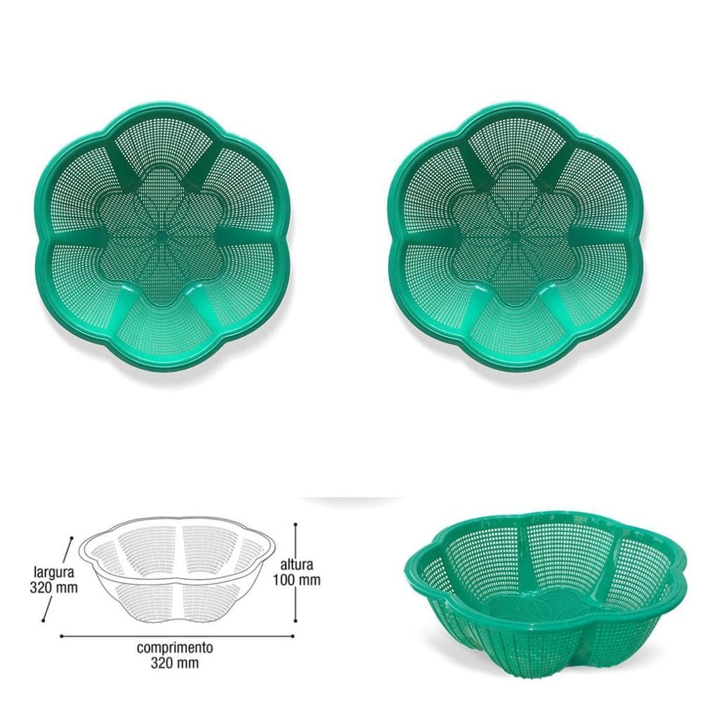 Kit 2 Cesto Fruteira De Centro De Mesa Cor Verde Plástico