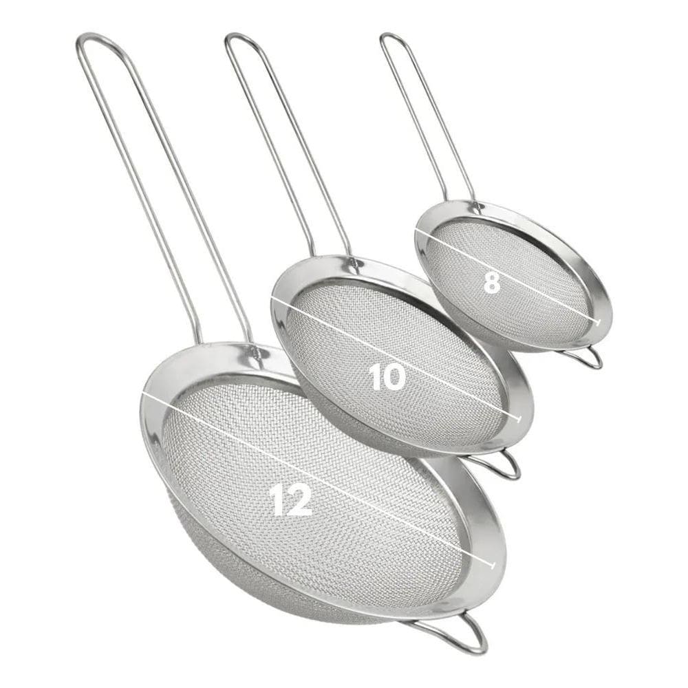 Peneira Inox Kit 3 Peças Luxo Fina Coador Escorrer Polvilhar