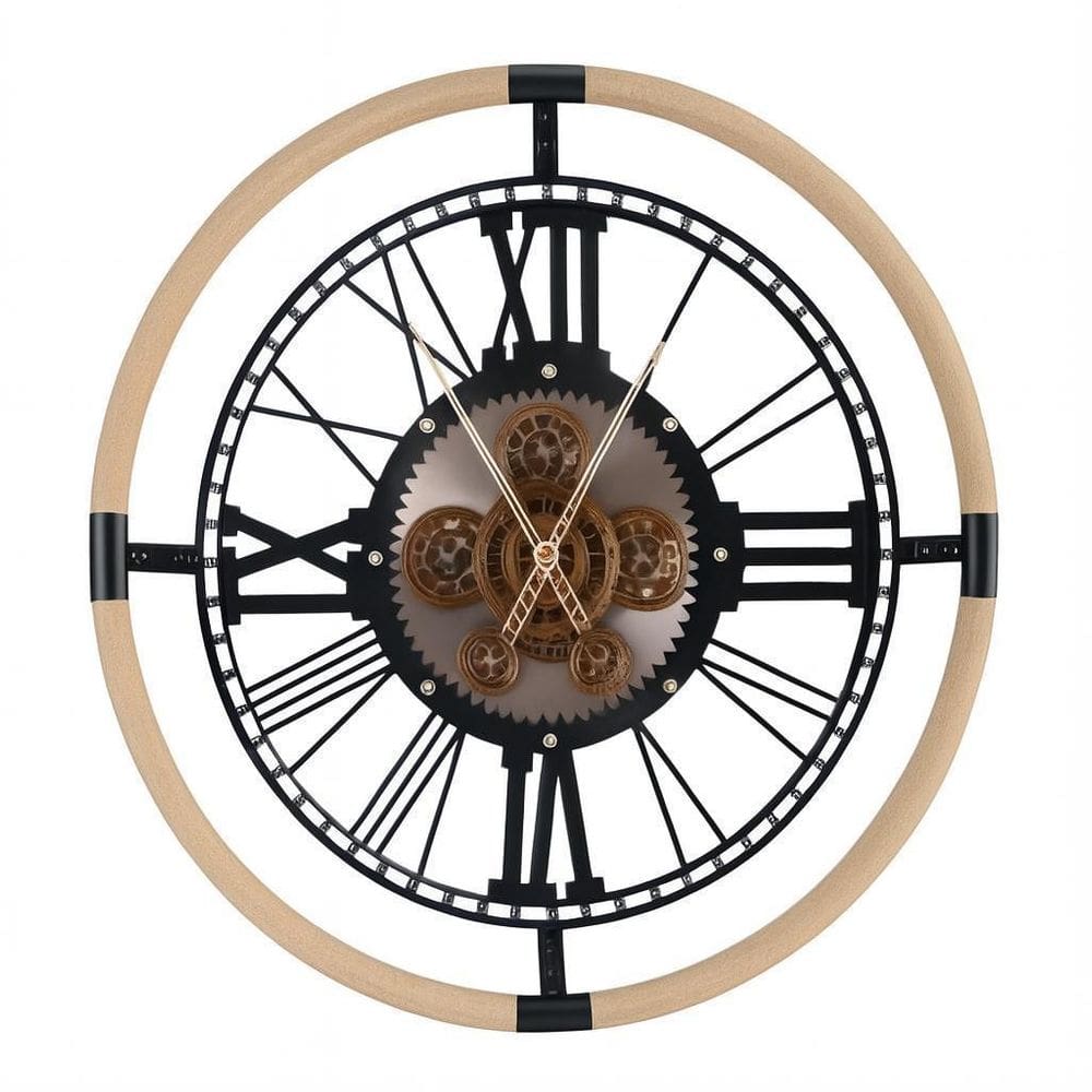 Relógio Parede 60Cm Redondo Abs Engrenagens Numero Romano