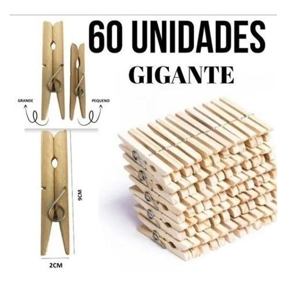 3X 60 Pregadores De Madeira Grande Gigante Prendedor Roupas