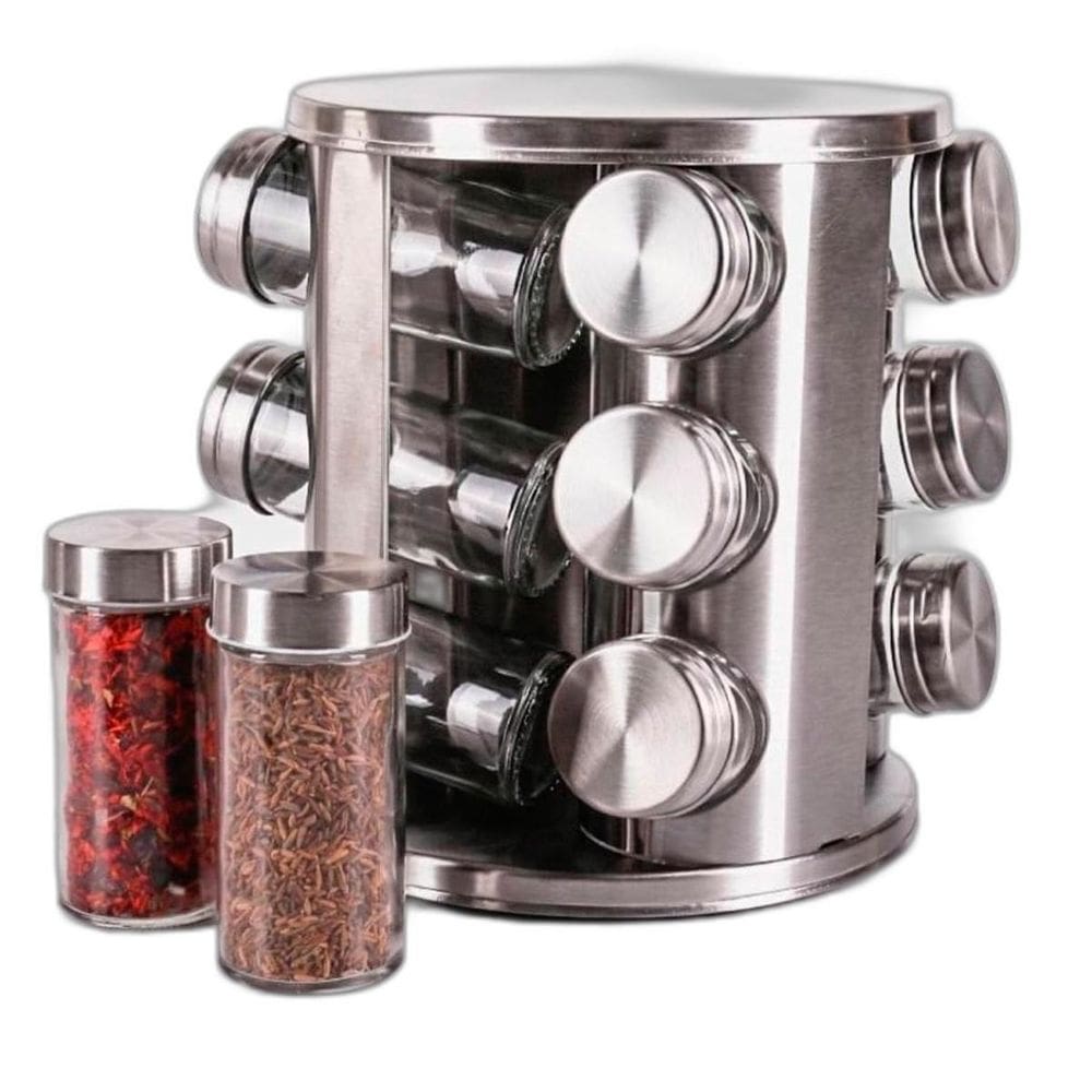 Porta Temperos Vidro Giratório Tampa Inox Conjunto