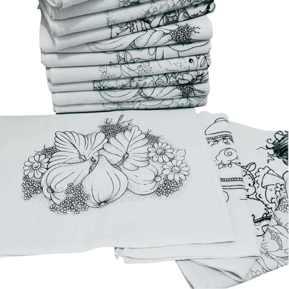 Kit 12 Panos De Prato Riscado Contorno Grosso Para Pintura