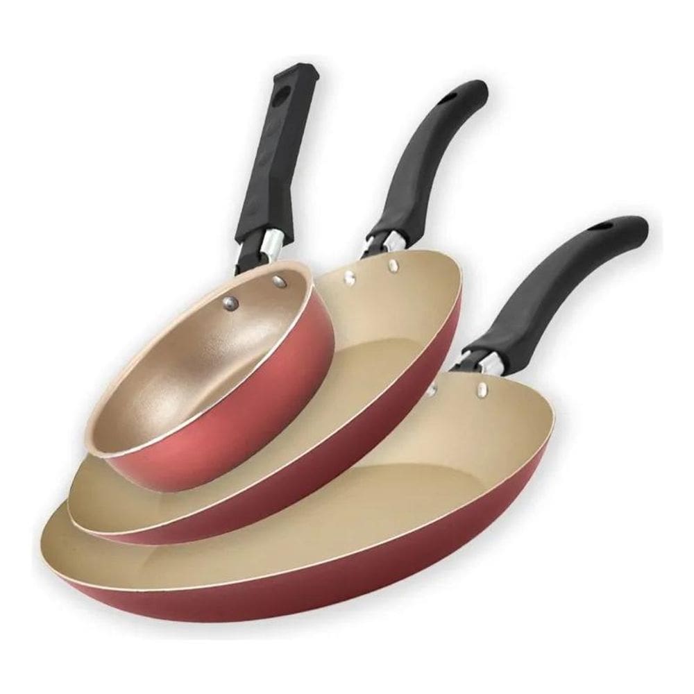 2X Conjunto De Frigideiras Antiaderente 3 Peças Nacional