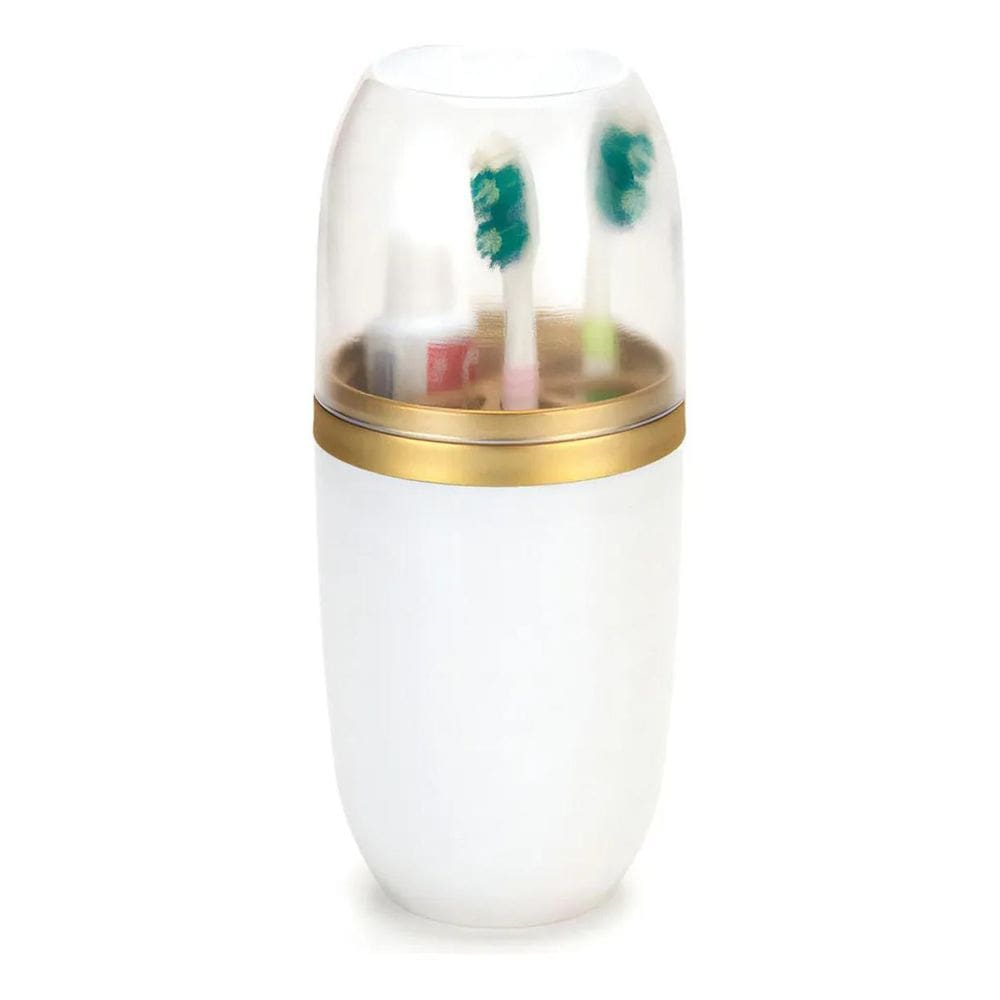 Porta Escovas Tampa Creme Pasta De Dente Branco Com Dourado