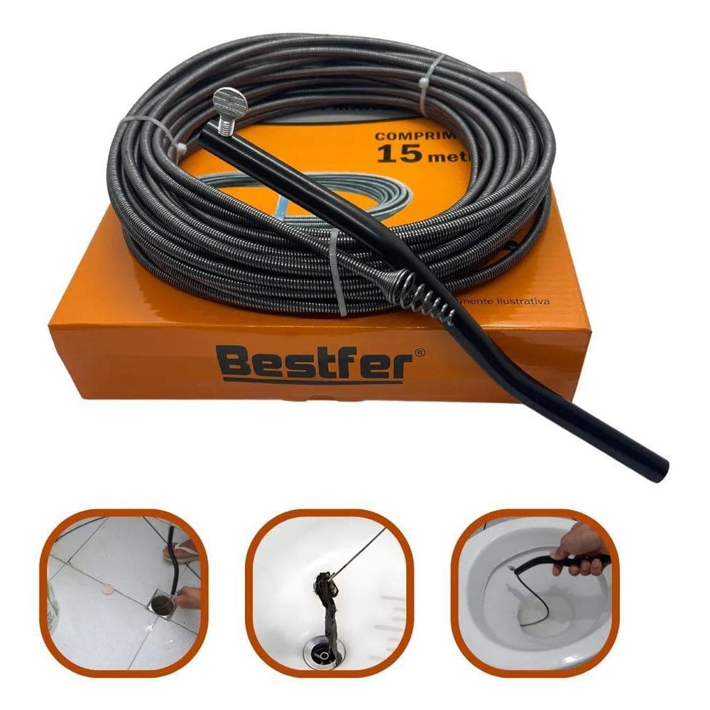 2X Desentupidor Manual Tipo Mola 15M Ralo Pia Cozinha Tubula
