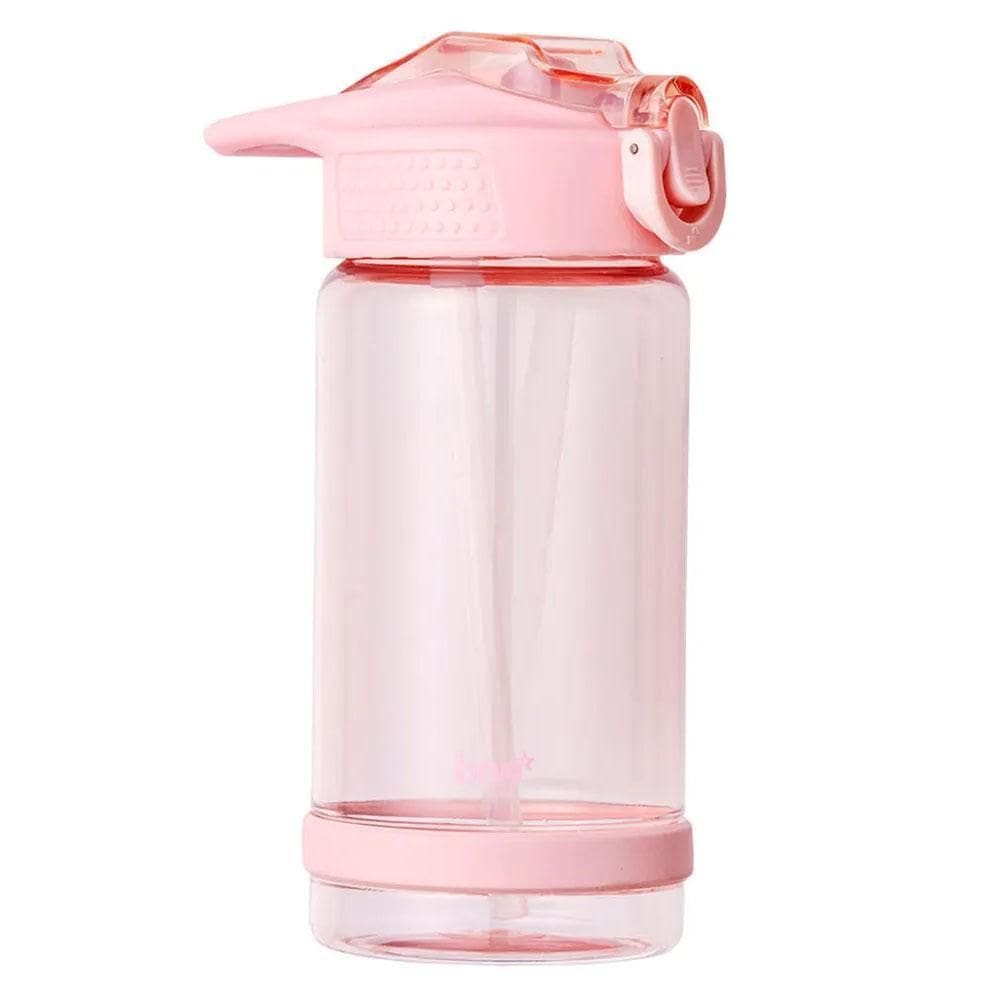 Garrafa Plástico Com Canudo 500Ml Rosa Transparente Brw