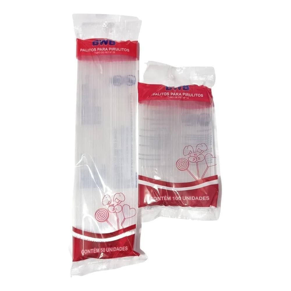 2X 100 Palito Pirulito 28 Cm + 100 Palito 14 Cm Cristal B