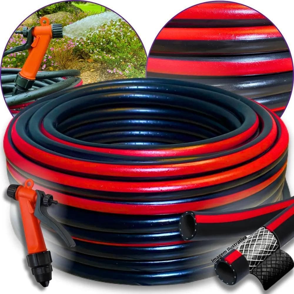 Mangueira De Jardim 15M Preta Reforçada Trançada Não Dobra