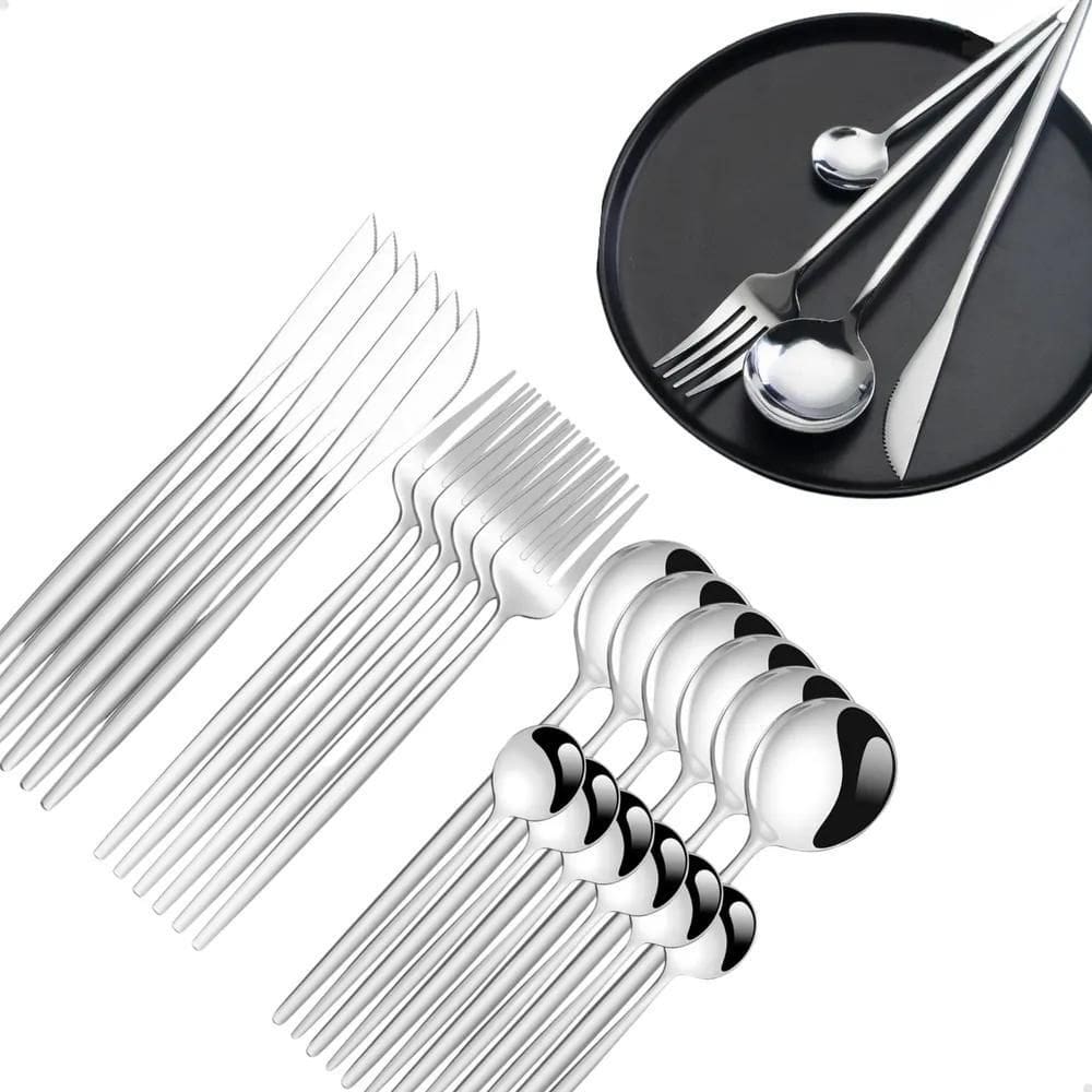 3X Conjunto De Talheres Em Aço Inoxidável 24 Peças Luxo Jogo