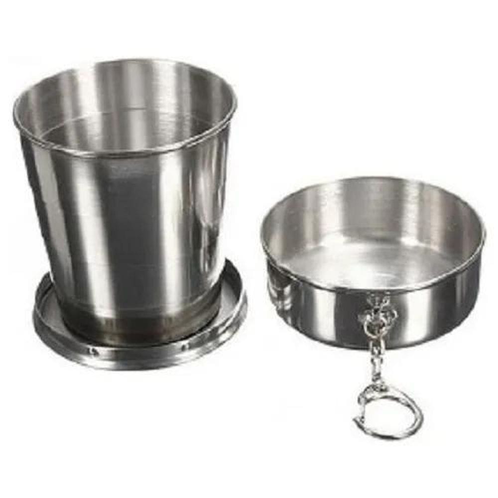 2X Copo Retrátil Dobrável De Aço Inox Chaveiro 250Ml
