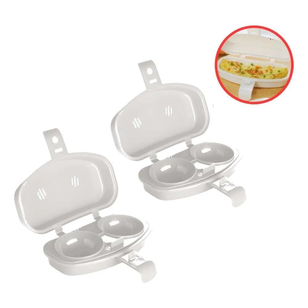 3X Omeleteira Microondas Dupla Forma De Ovos Poché Branca