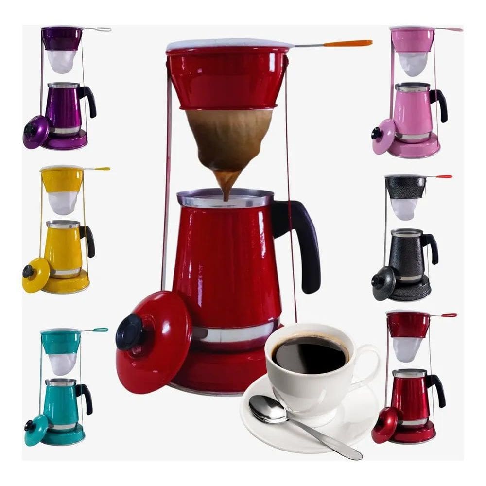 2X Bule Com Mancebo Coador De Cafe Colorido Retro Em Alumíni