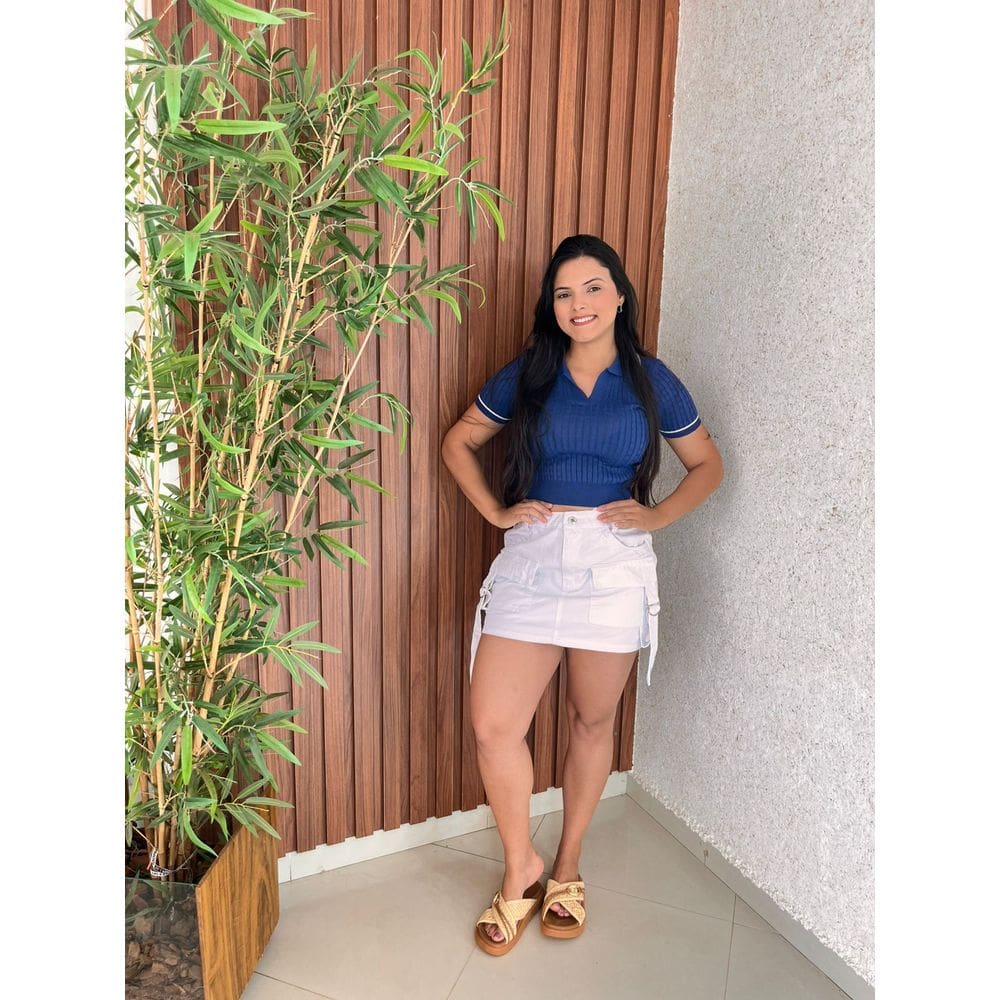 Mini Saia Cargo Branca Com Barra Feita Alianza Jeans