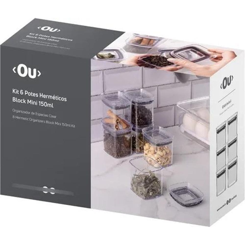 3X Organizador De Temperos Cozinha Clear 6 Peças Herméticos