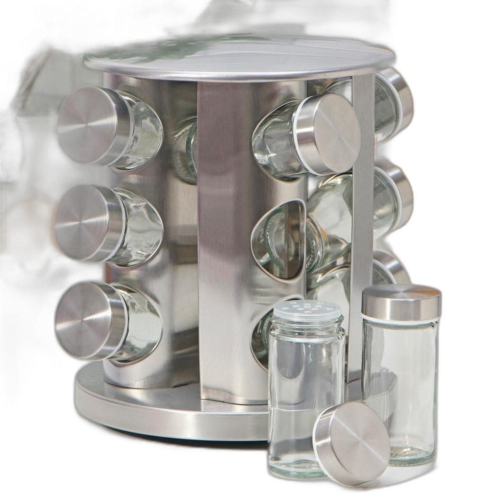 Organizador Porta Condimentos Vidro Giratório Tampa Inox
