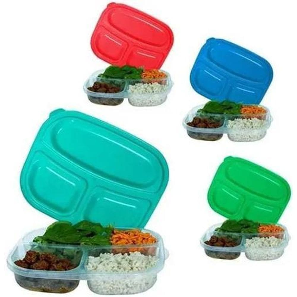 2X Pote Para Alimento, Marmita, 3 Divisórias - Kit Com 6