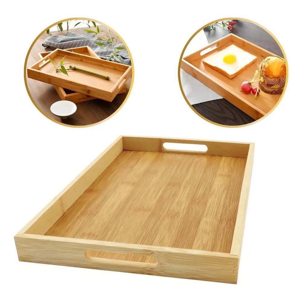 Bandeja Bambu Mdf Retangular Servir Café Da Manhã Decorativa