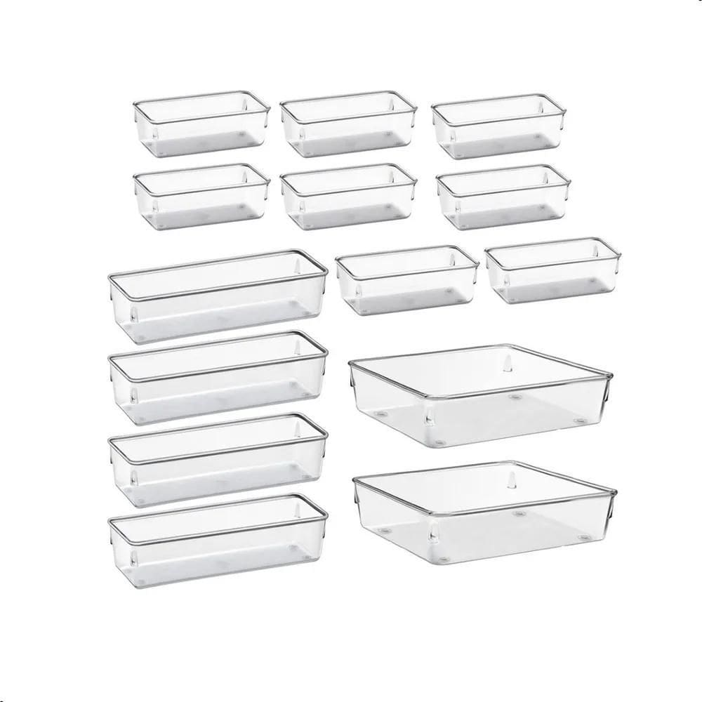 2X Kit Organizadores Com 14 Multiuso Gavetas Empilhavel