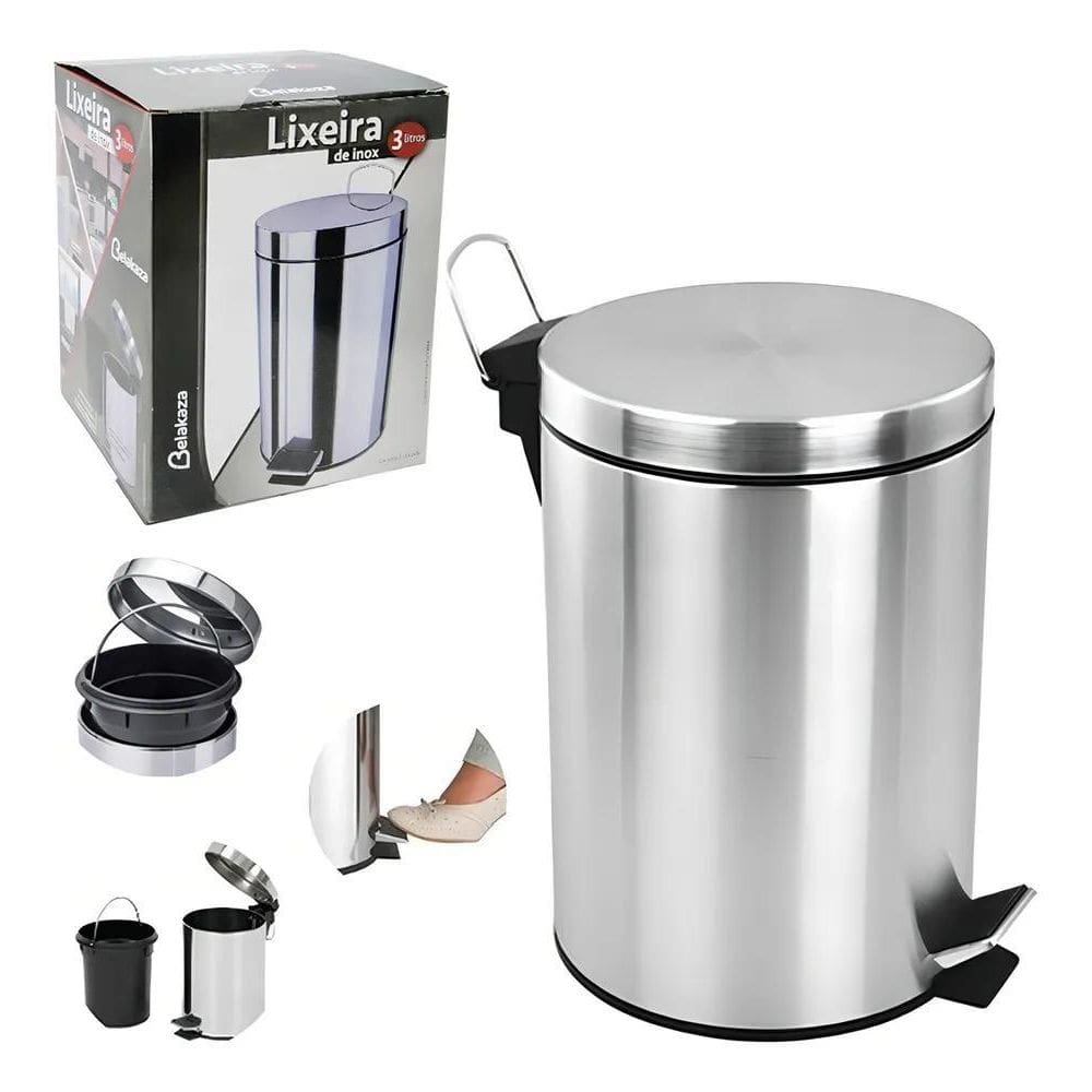 Cesta Lixo Inox Com Pedal 3 Lts Banheiro Cozinha Escritório