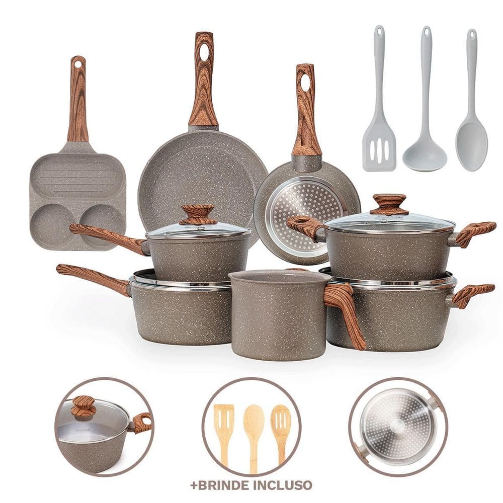 Jogo Panelas 11 Pç Revestimento Cerâmico Indução - Grafito