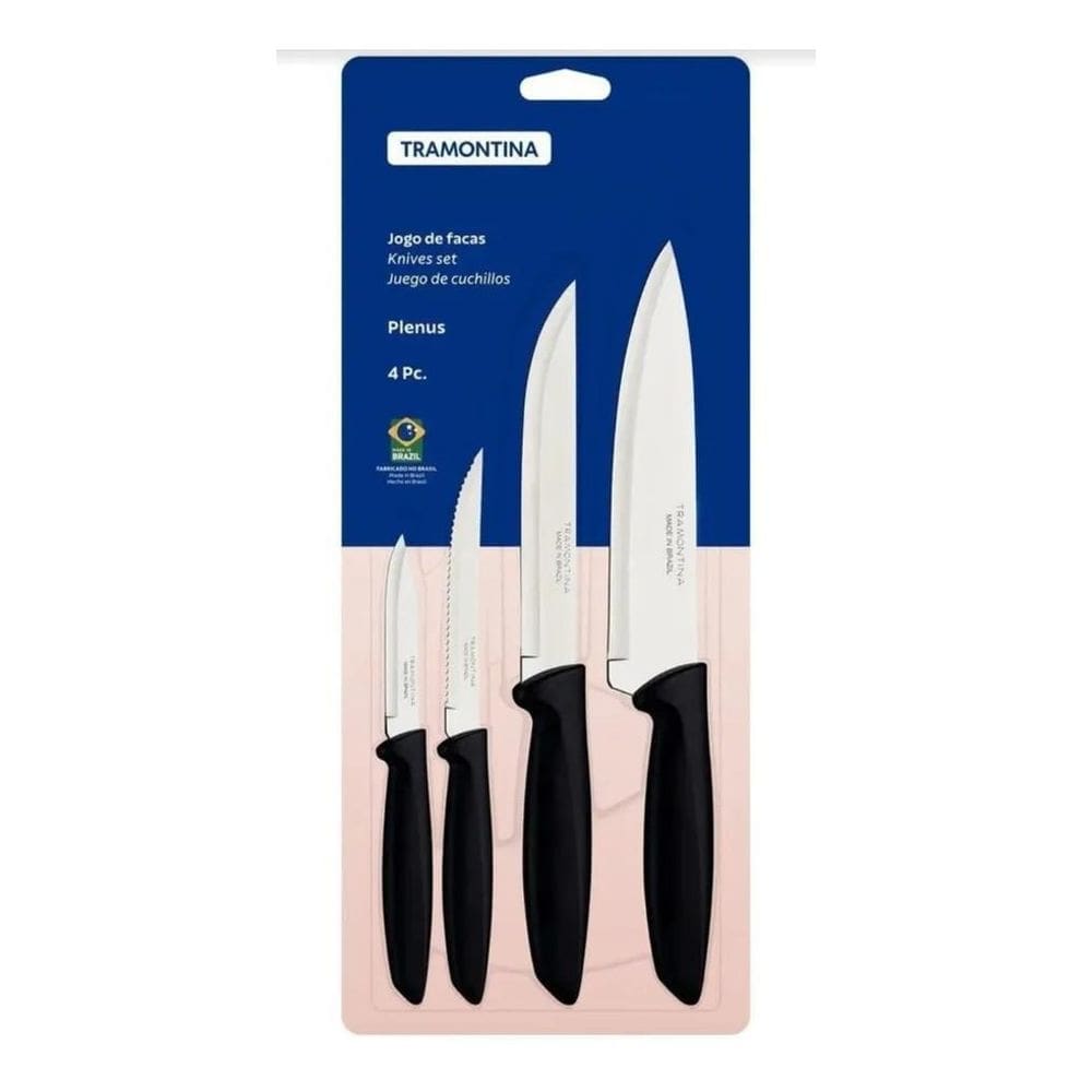 2X Jogo De Facas Tramontina Plenus Aço Inox 4 Peças Cor Pret