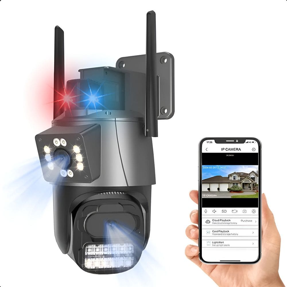 Câmera Segurança 360° 4K IP Lente Dupla Wifi Sirene Detecção