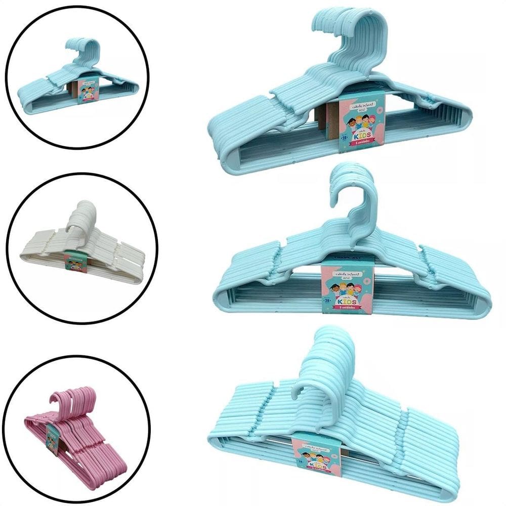 Kit 15 Unidades Cabides Infantis Reforçados Organização Azul