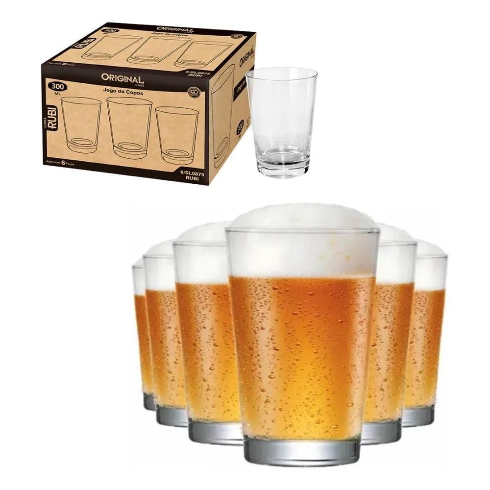 10X Copos De Vidro Para Cerveja Bar Chop 300 Ml Caldereta 0