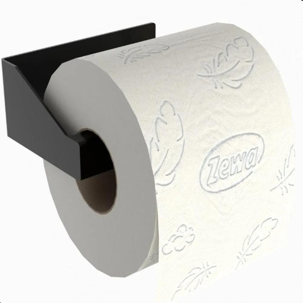 2X Porta Papel Higiênico Adesivo Colar Parede Preto Df