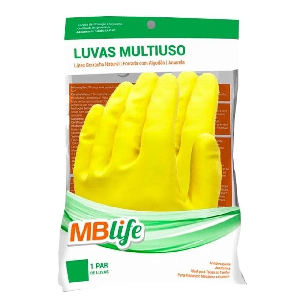 3X Luva Multiuso Latex Mblife Amarela