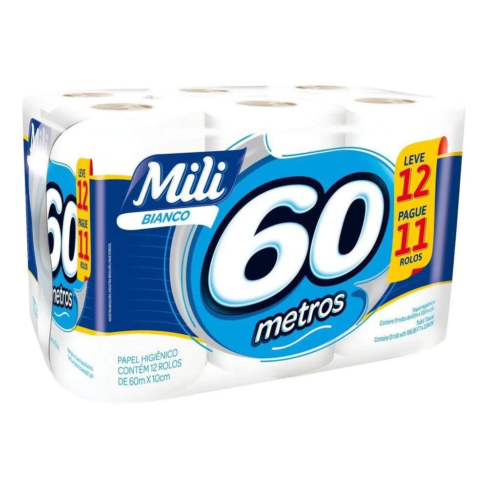 2X Papel Higiênico Bianco Folha Simples 12 Unidades Mili