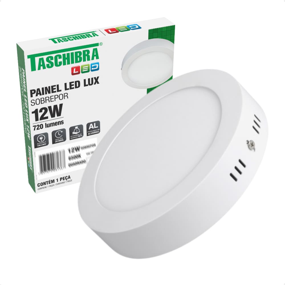 Kit 2 Painel de Led Redondo Sobrepor 12W Bivolt Taschibra 3000K Quente