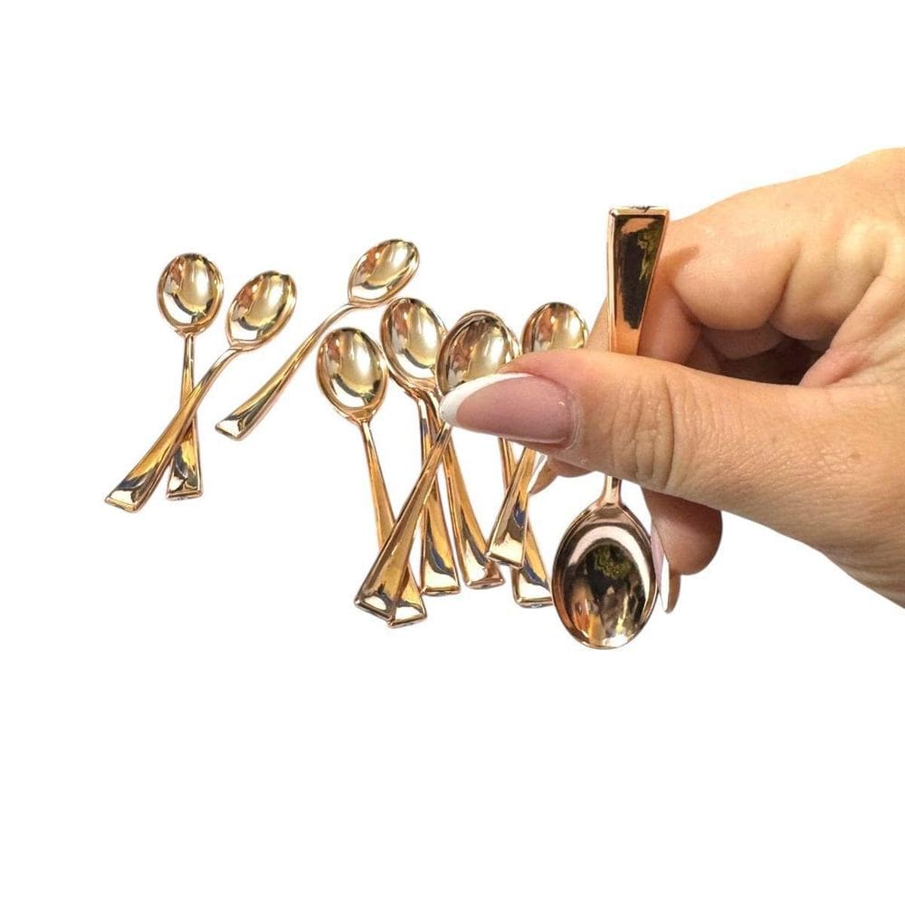 40 Colheres Sobremesa Luxo Cromada Rose Gold 10Cm Ovo Pascoa