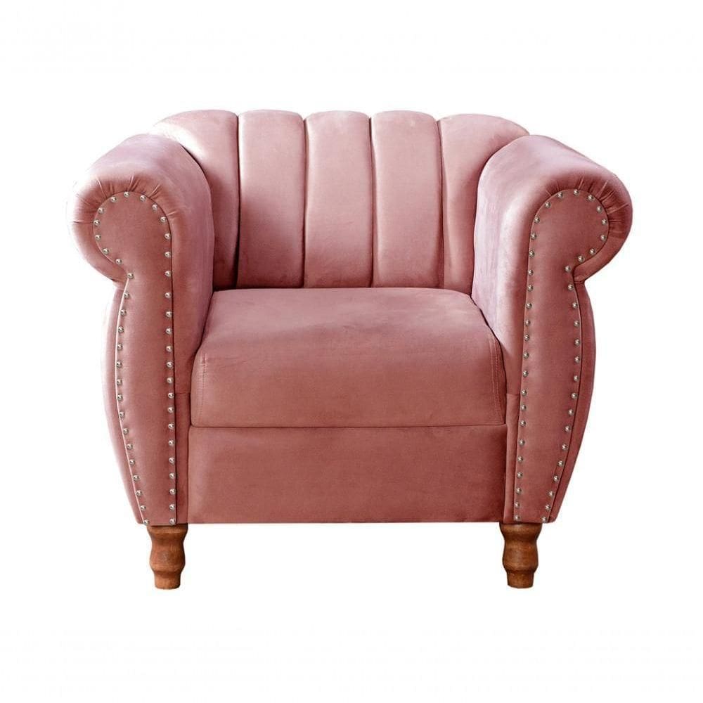 Poltrona Realeza Suede Rosa 280 - Bella Decor