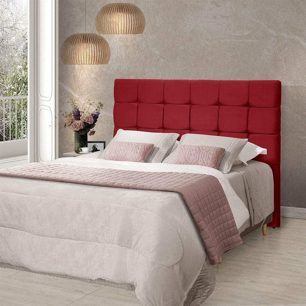Cabeceira Cama King Estofada 1,93 - Maia Veludo Vermelho