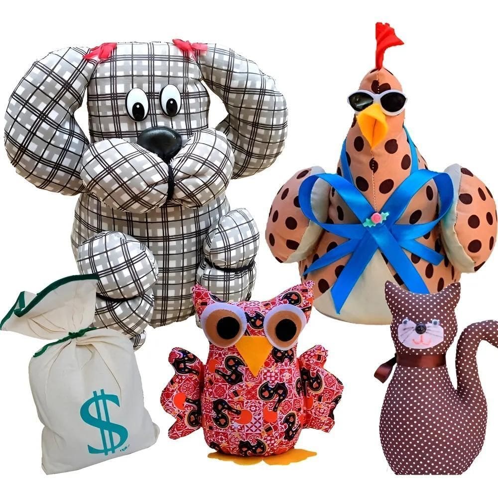 3X Peso De Porta Decorativo Cachorro Galinha Gato Coruja