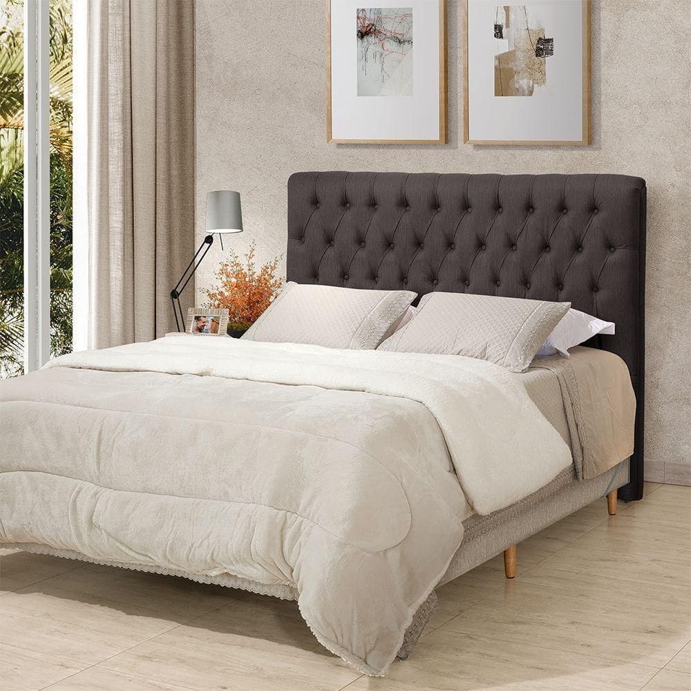 Cabeceira Cama King Estofada 1,93 - Inca Linho Marrom