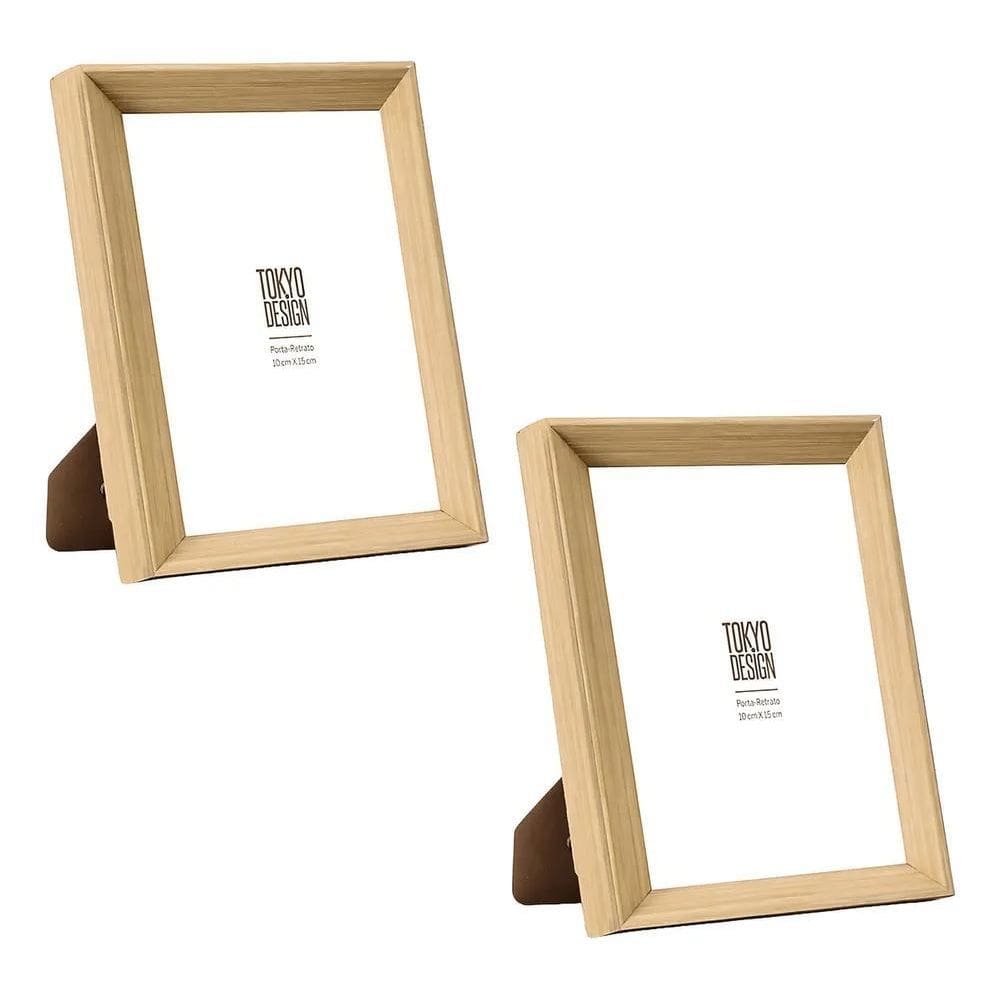 2X 2 Quadros Porta Retratos Tipo Madeira Clara Foto10X15 Cor