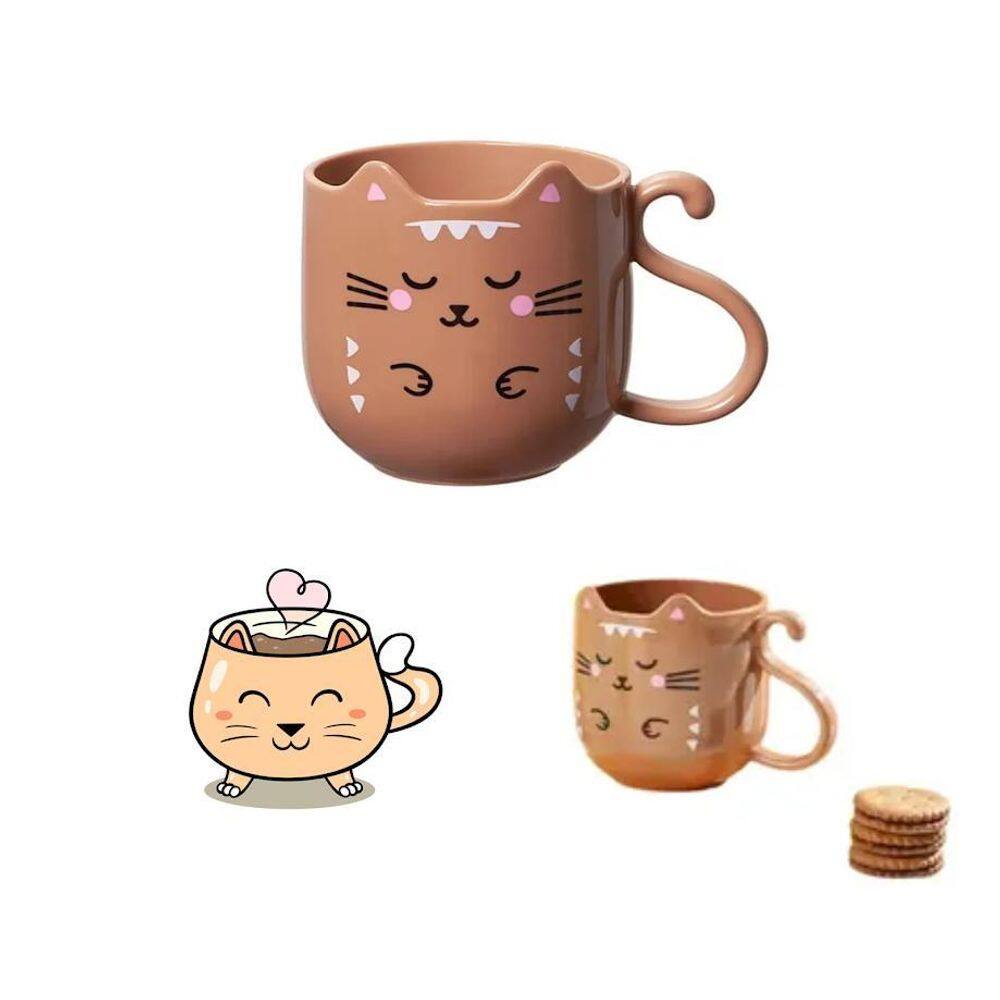 Caneca 350Ml Copo Plástico Reforçado Gato Gatinho Chá Café